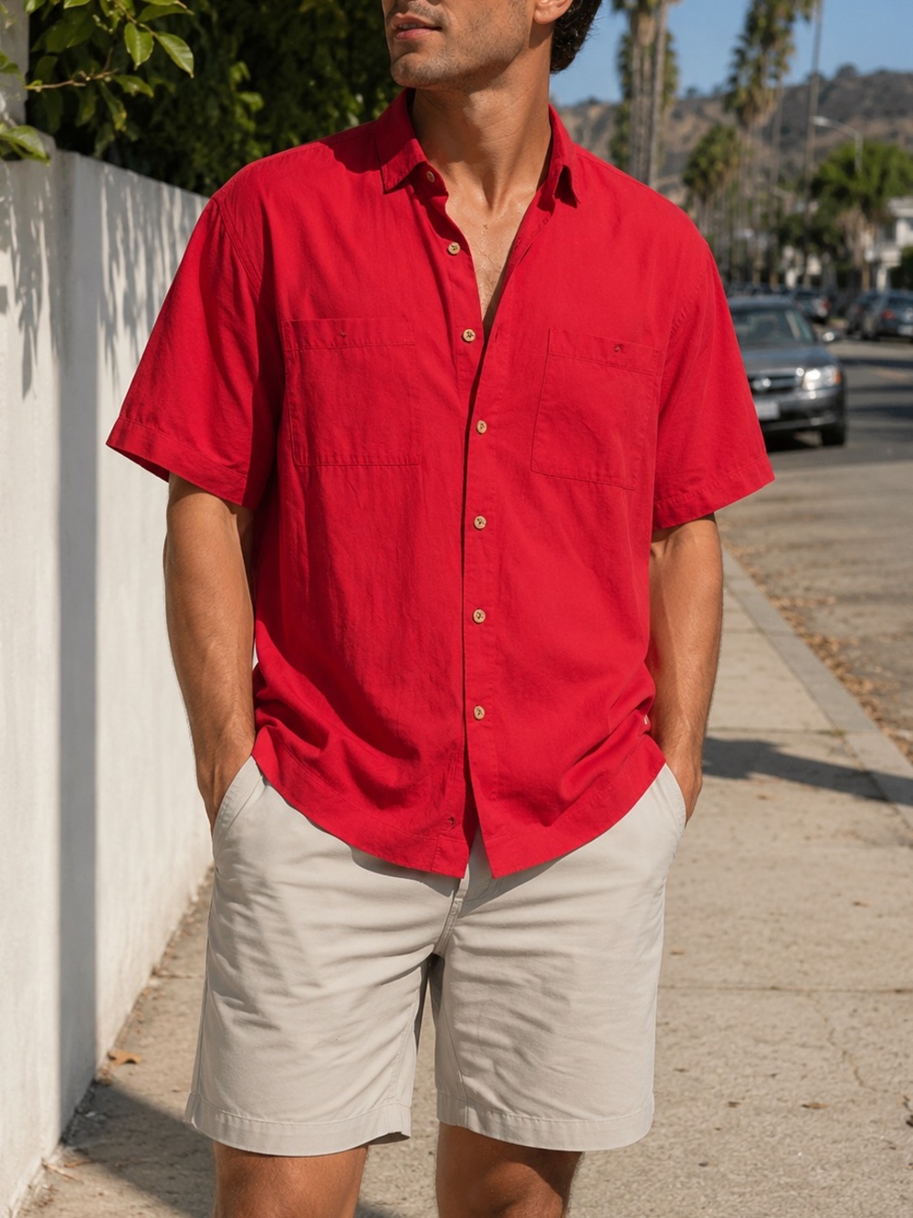 Drawstrings of Malibu Red Button-Up Shirt Men’s XXXL 100% Cotton Made in USA